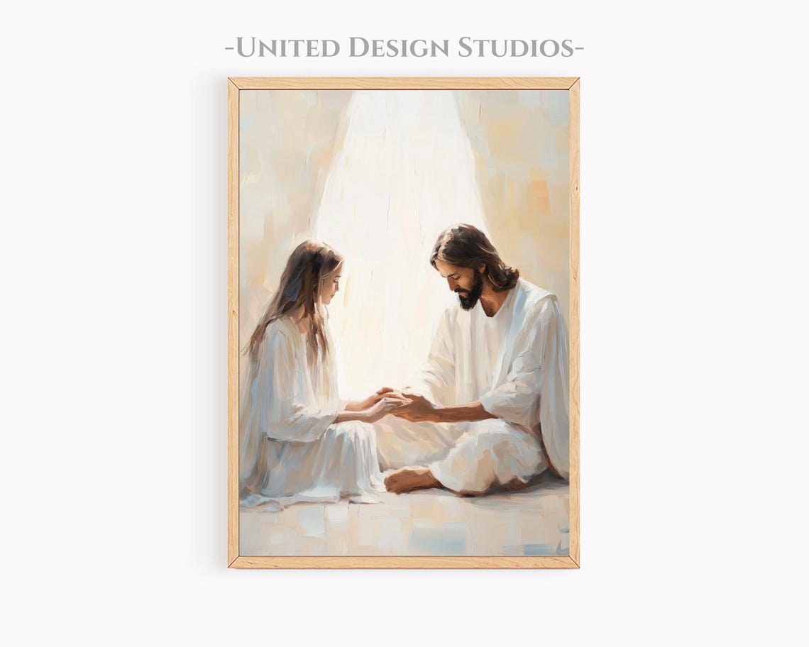 Jesus Praying With Woman Modern Christian Art Of Jesus And Woman Praying Jesus Portrait Art Christian Artwork Jesus Loves You