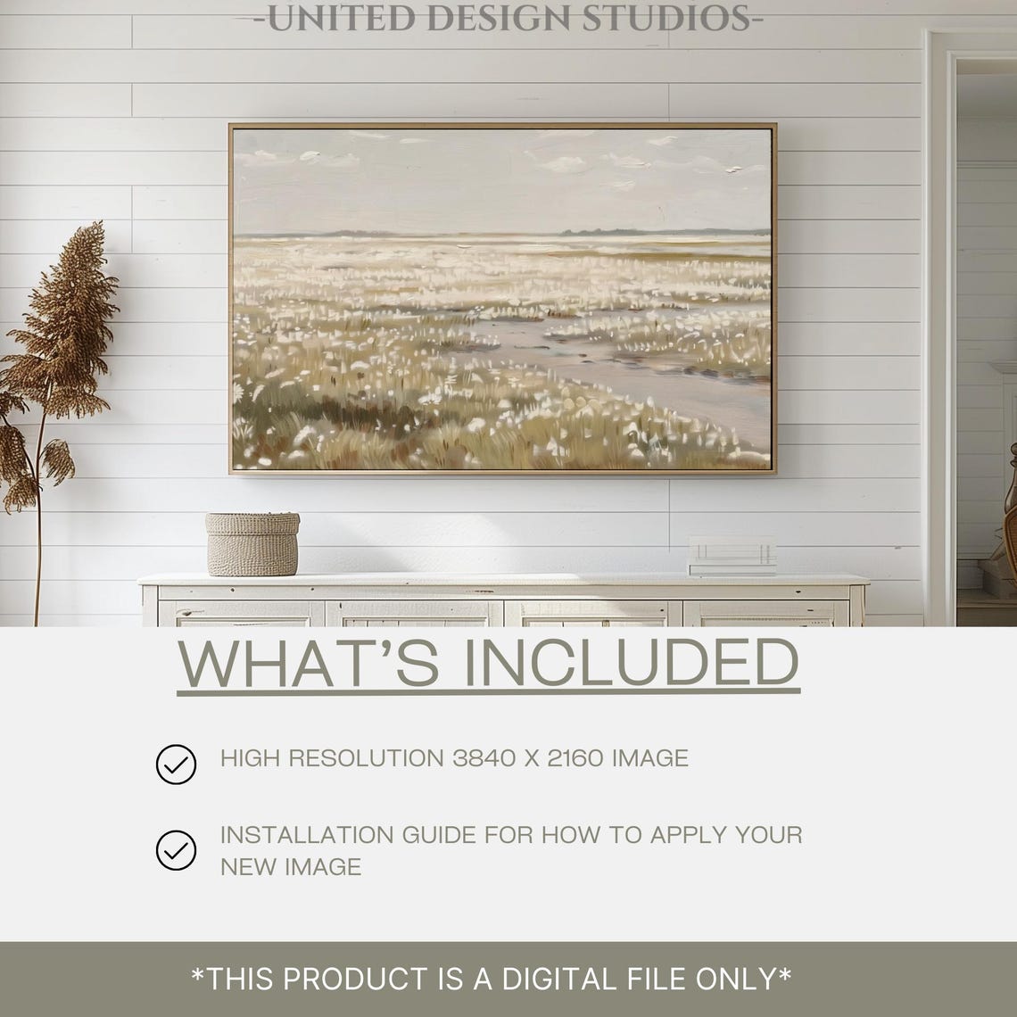 White Wildflowers Marsh Field Neutral Beige Landscape Poster - Image 2