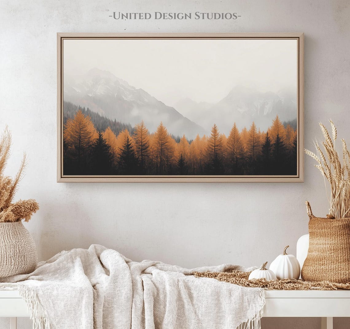Misty Autumn Mountains Golden Pine Forest Fall Landscape Poster - Image 4