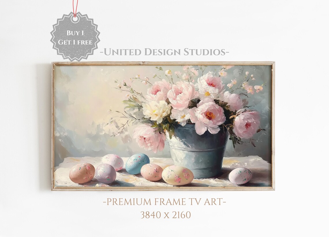 Easter Eggs Flowers, Neutral Farmhouse Easter Art