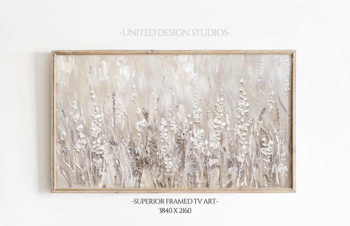 Neutral Beige Abstract Wildflowers Textured Impasto Floral Art Poster