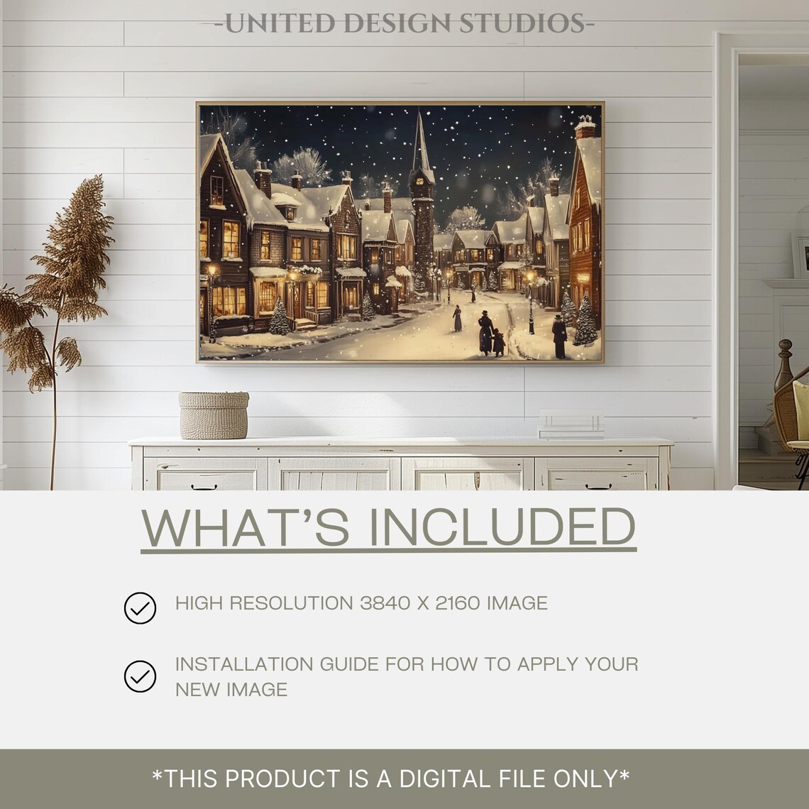 Christmas Winter Village Frame Tv Art Winter Night Frame Tv Art Neutral Holiday Winter Town Landscape Painting Christmas Frame Tv Art - Image 2