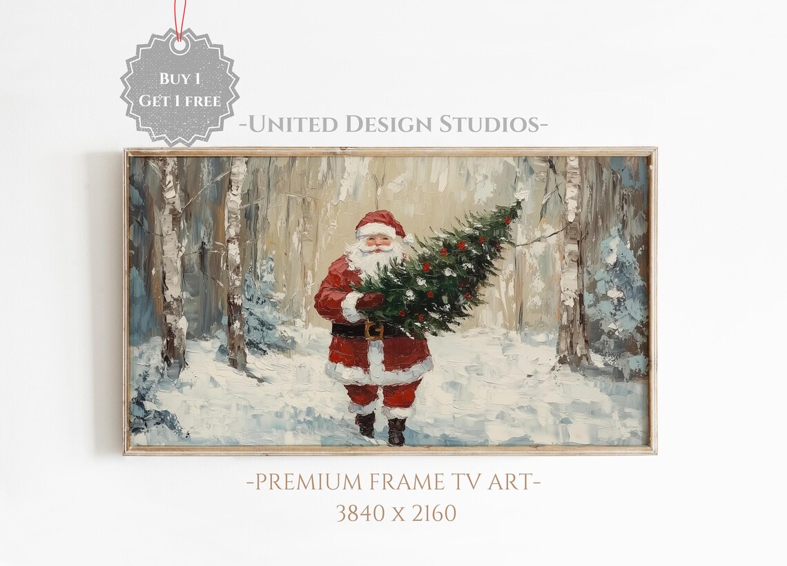 Christmas Santa Claus With Christmas Tree Art Print