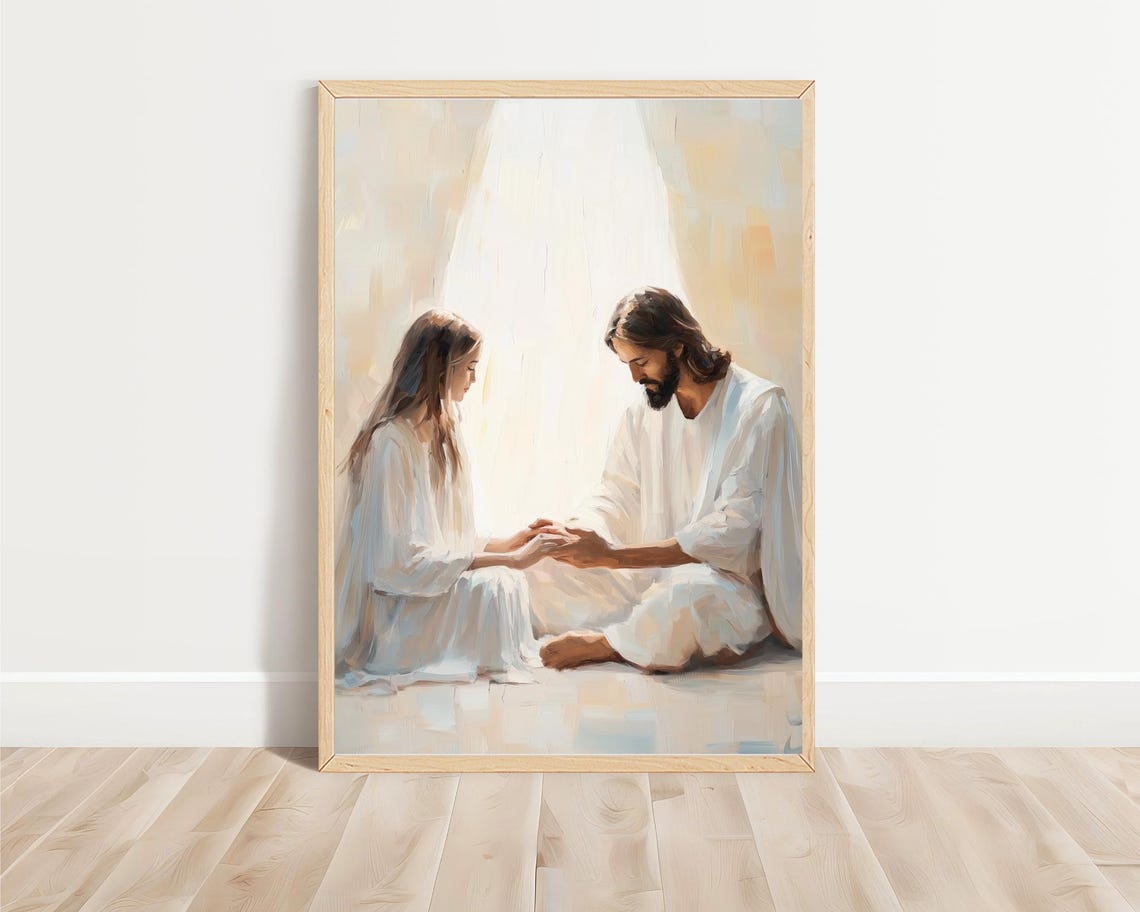 Jesus Praying With Woman Modern Christian Art Of Jesus And Woman Praying Jesus Portrait Art Christian Artwork Jesus Loves You - Image 3
