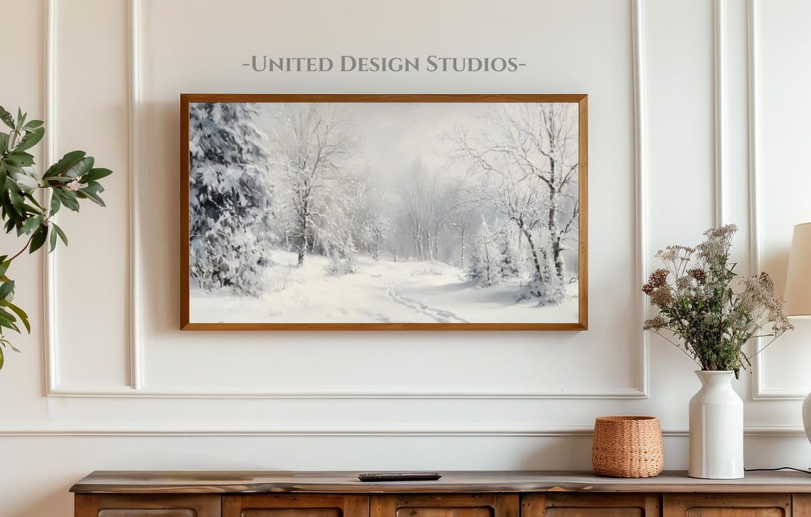 Frame Tv Winter Art Painting Of Snowy Winter Forest Landscape Frame Tv Art Christmas Frame Tv Art Farmhouse Winter Tv Art Holiday Tv Art - Image 3
