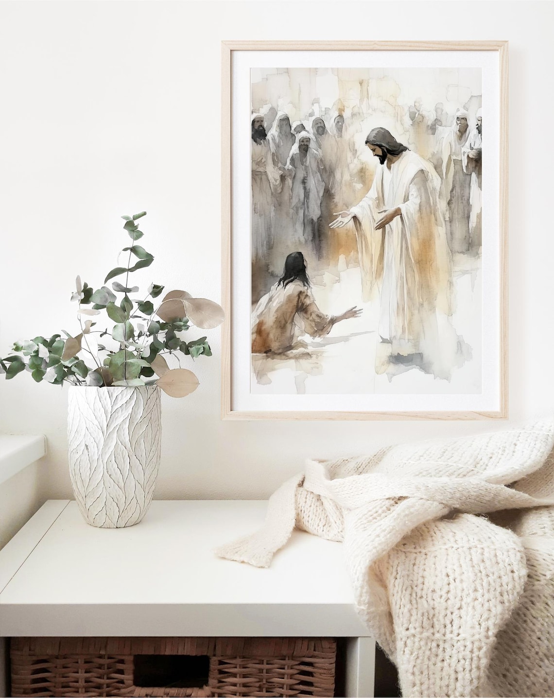 Jesus Helping a Woman Watercolor Christian Art Print - Image 4