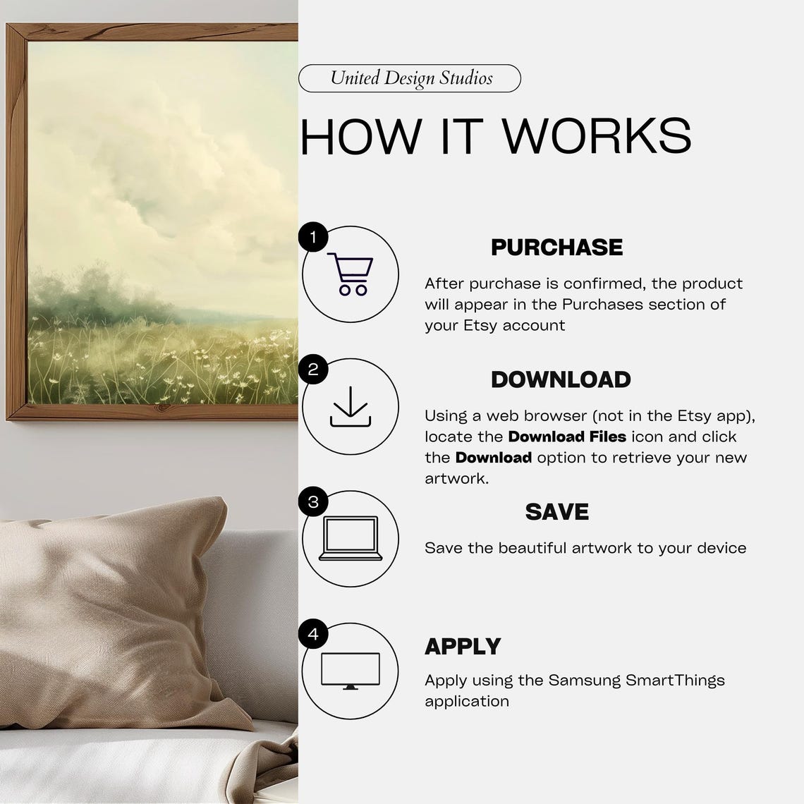 Soft Spring Meadow Cloudy Sky Green Landscape Painting Poster - Image 3