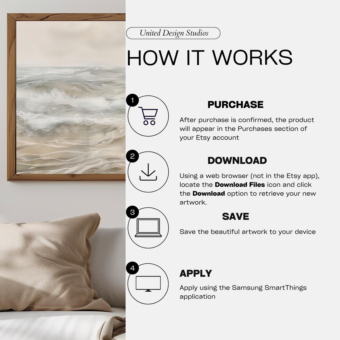 Neutral Ocean Waves Painting Beige Minimalist Seascape Calm Beach Art Poster - Image 3