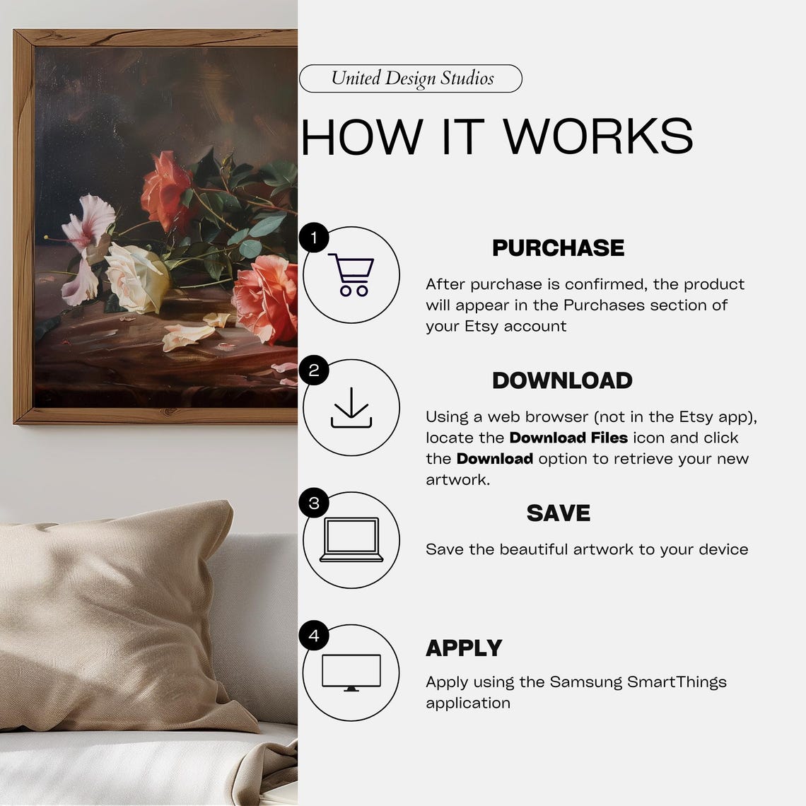 Scattered Roses Dark Background Romantic Still Life Oil Poster - Image 3