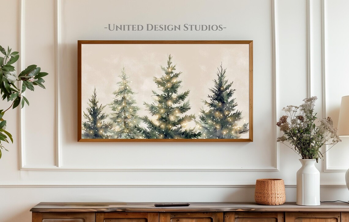 Neutral Watercolor Christmas Tree Art Print - Image 3