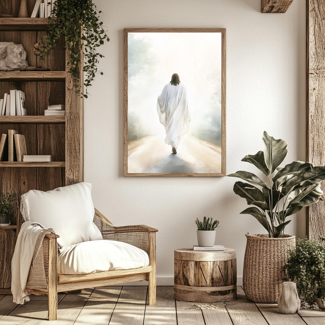Jesus Christ Walking Into Light Watercolor Christian Frame TV Art Poster - Image 2