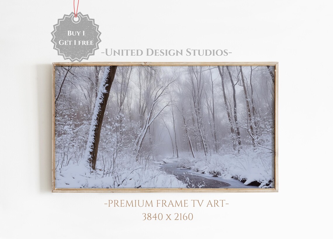 Frame Tv Winter Art Art Of Winter Forest Stream Covered In Snow Frame Tv Art Farmhouse Winter Forest Tv Art Holiday Frame Tv Art