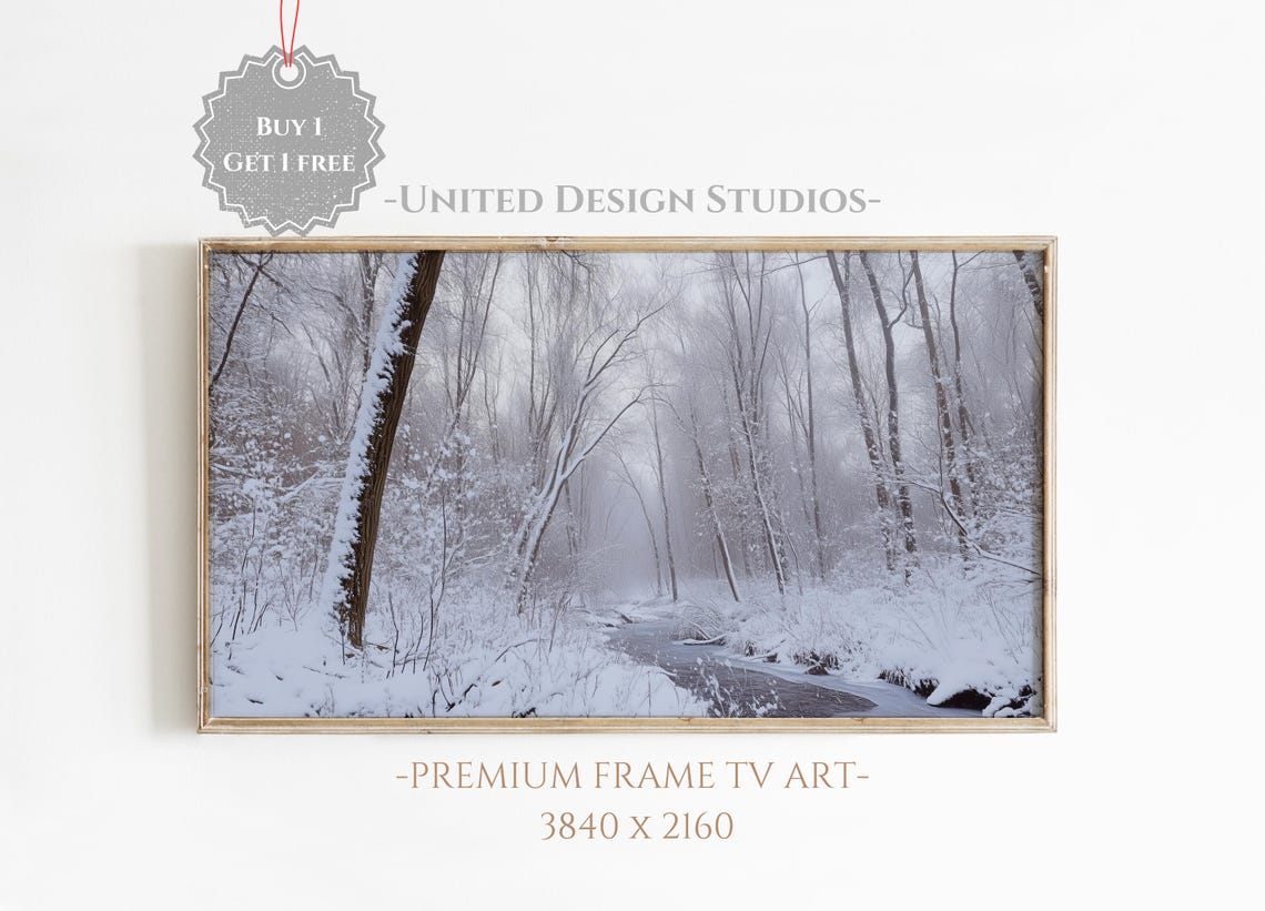 Snowy Winter Forest Stream Misty Monochrome Photography Poster