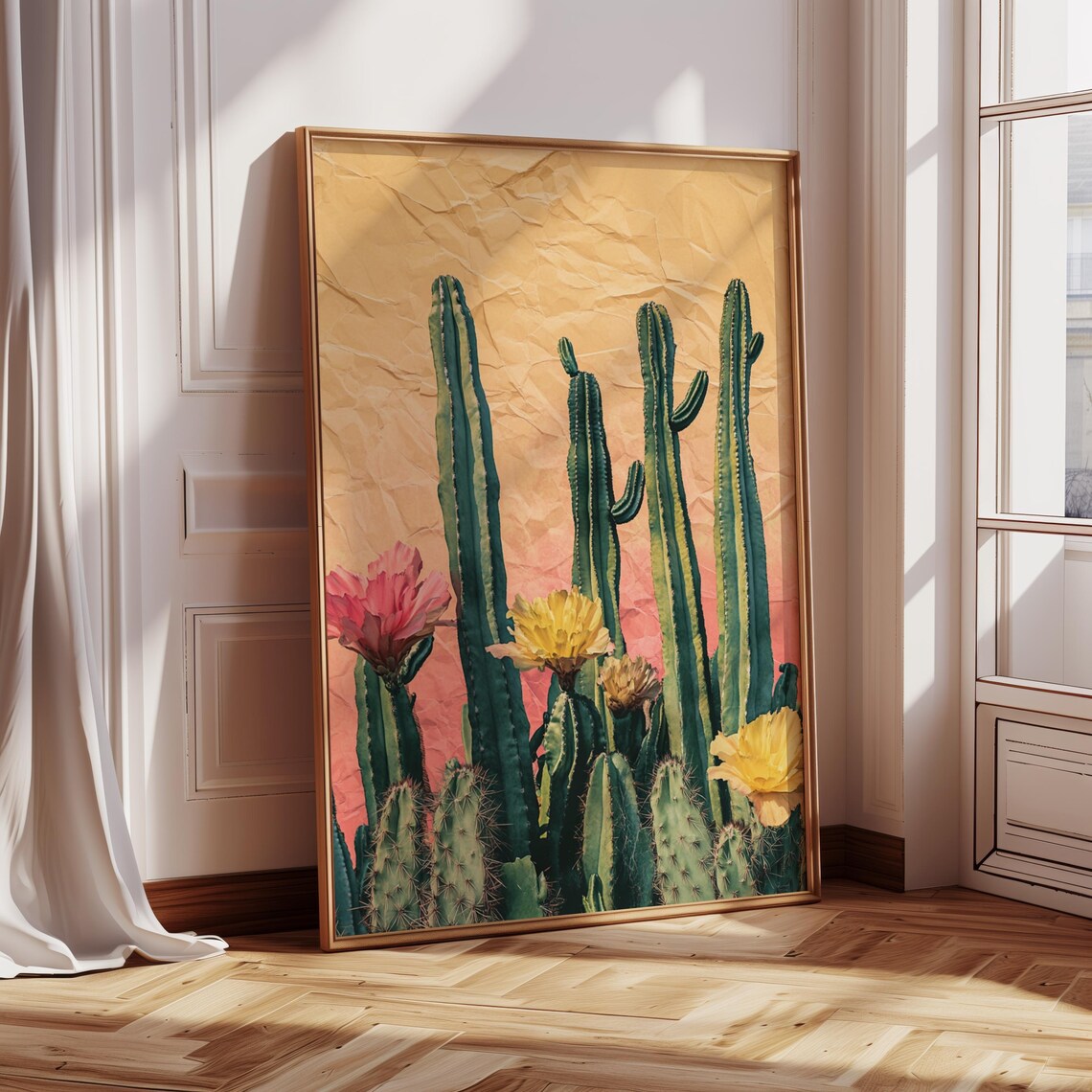 Boho Cactus Art Print, Colorful Desert Landscape