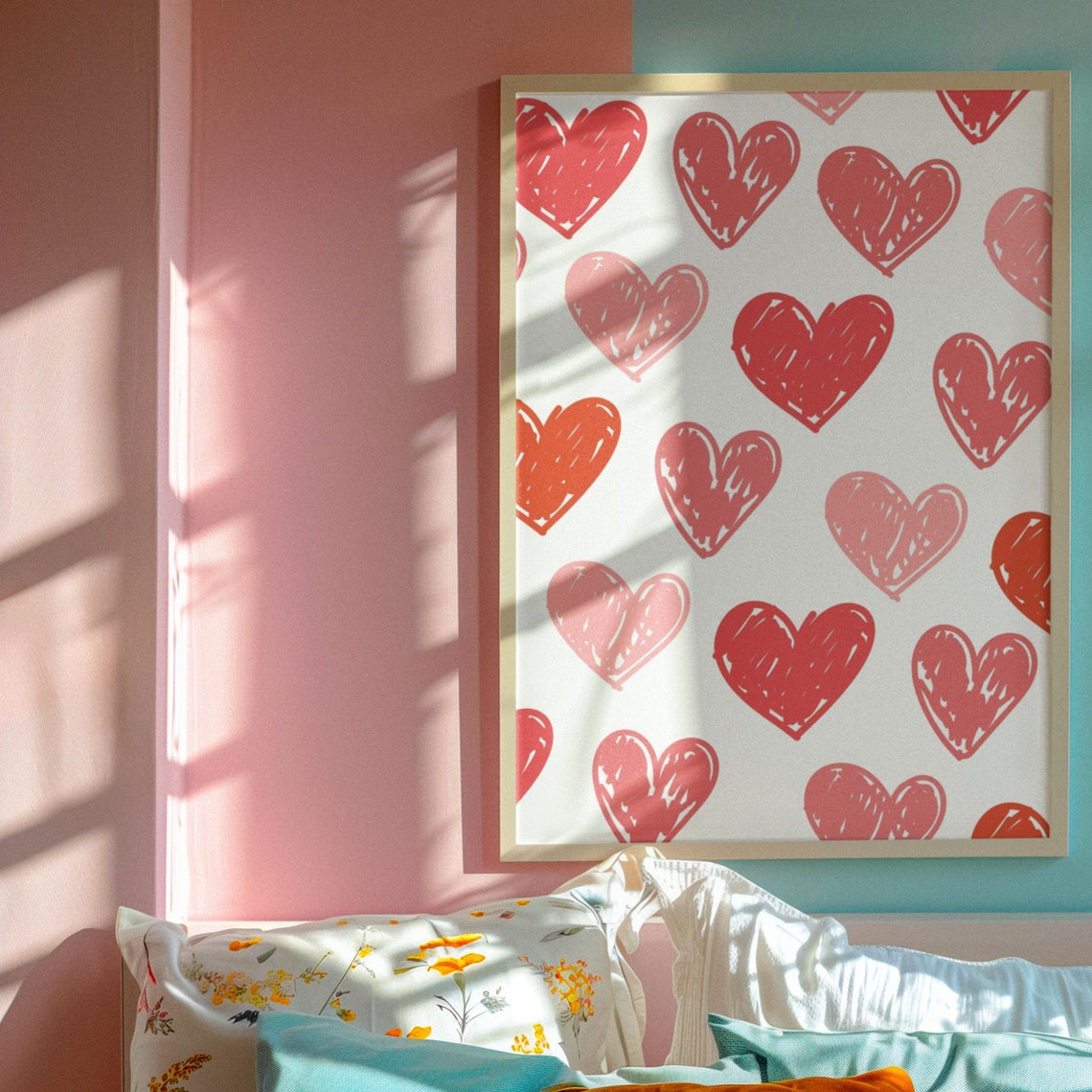 Hand Drawn Red Hearts Pattern Minimalist Valentine Love Poster