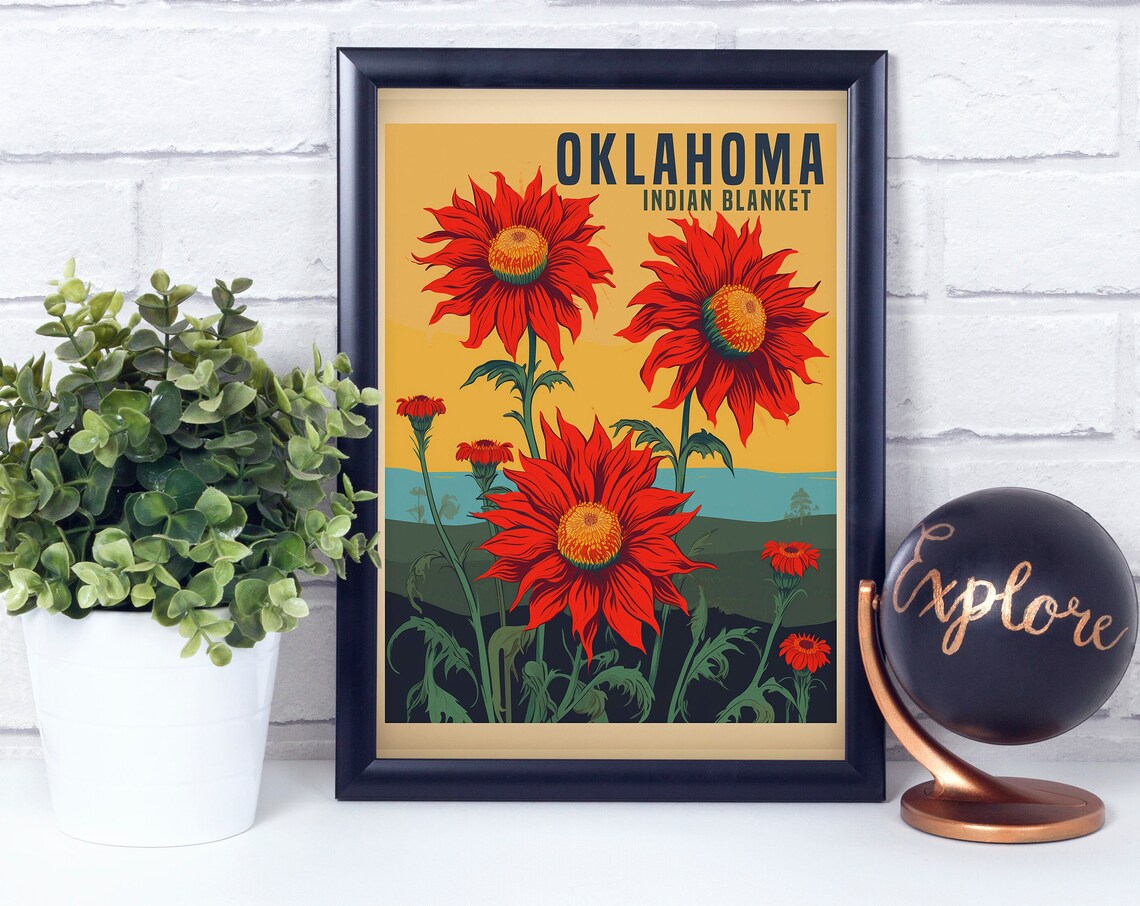 Blanket Oklahoma Vintage Retro Flower Travel Poster