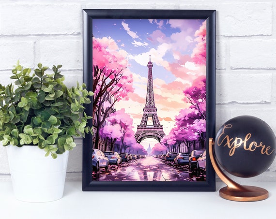 Anime Kawaii Eiffel Tower Poster Print Wall Dcor