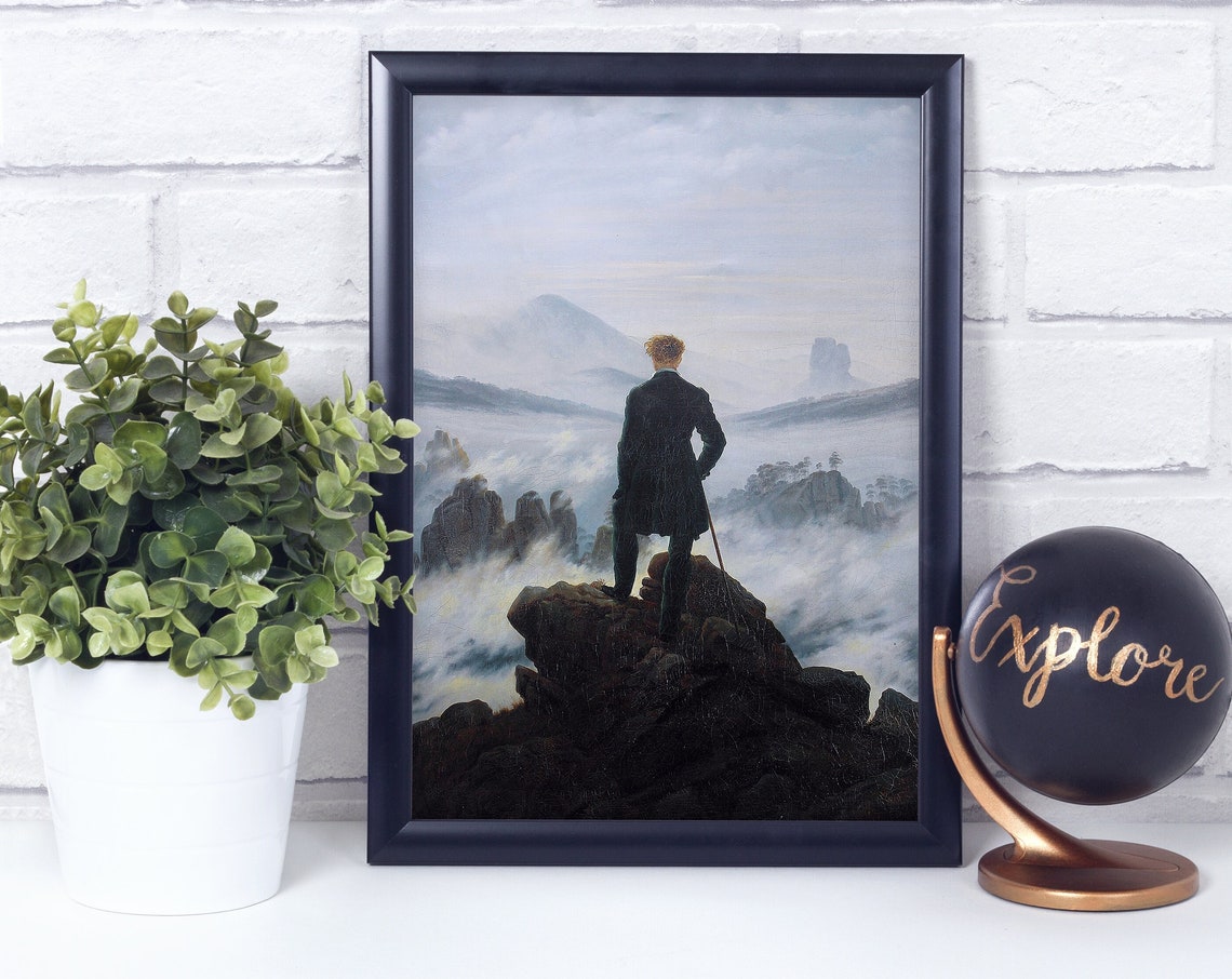 Mountaineer In A Misty Landscape Art Poster Print Painting Wall Decor