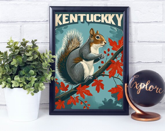 Gray Squirrel Kentucky National State Mammal Vintage Retro Style Poster Print Wall Dcor