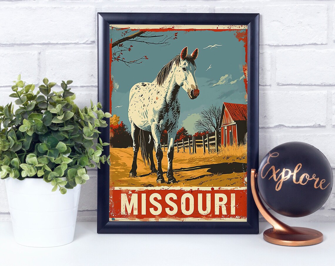 Missouri Mule White Farm Horse Vintage Style State Animal Poster