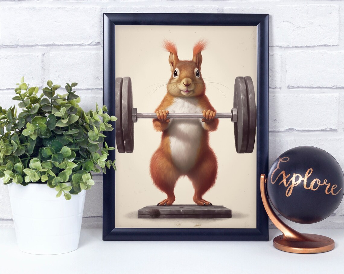 Squirrel Lifting A Dumbbell Poster Print Wall Art Dcor