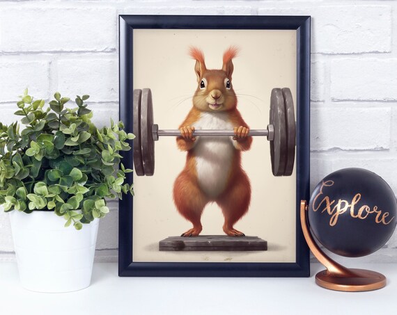 Squirrel Lifting A Dumbbell Poster Print Wall Art Dcor
