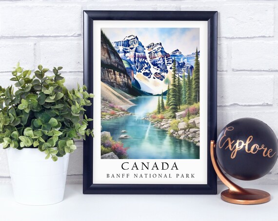 Canada Banff National Park Turquoise Lake Mountain Travel Poster
