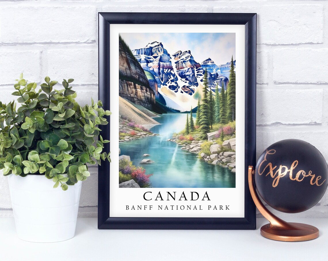 Canada Banff National Park Turquoise Lake Mountain Travel Poster