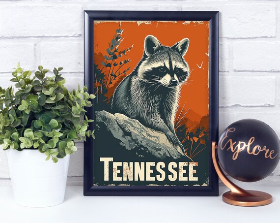 Raccoon Tennessee National State Animal Vintage Retro Style Poster Print Wall Dcor