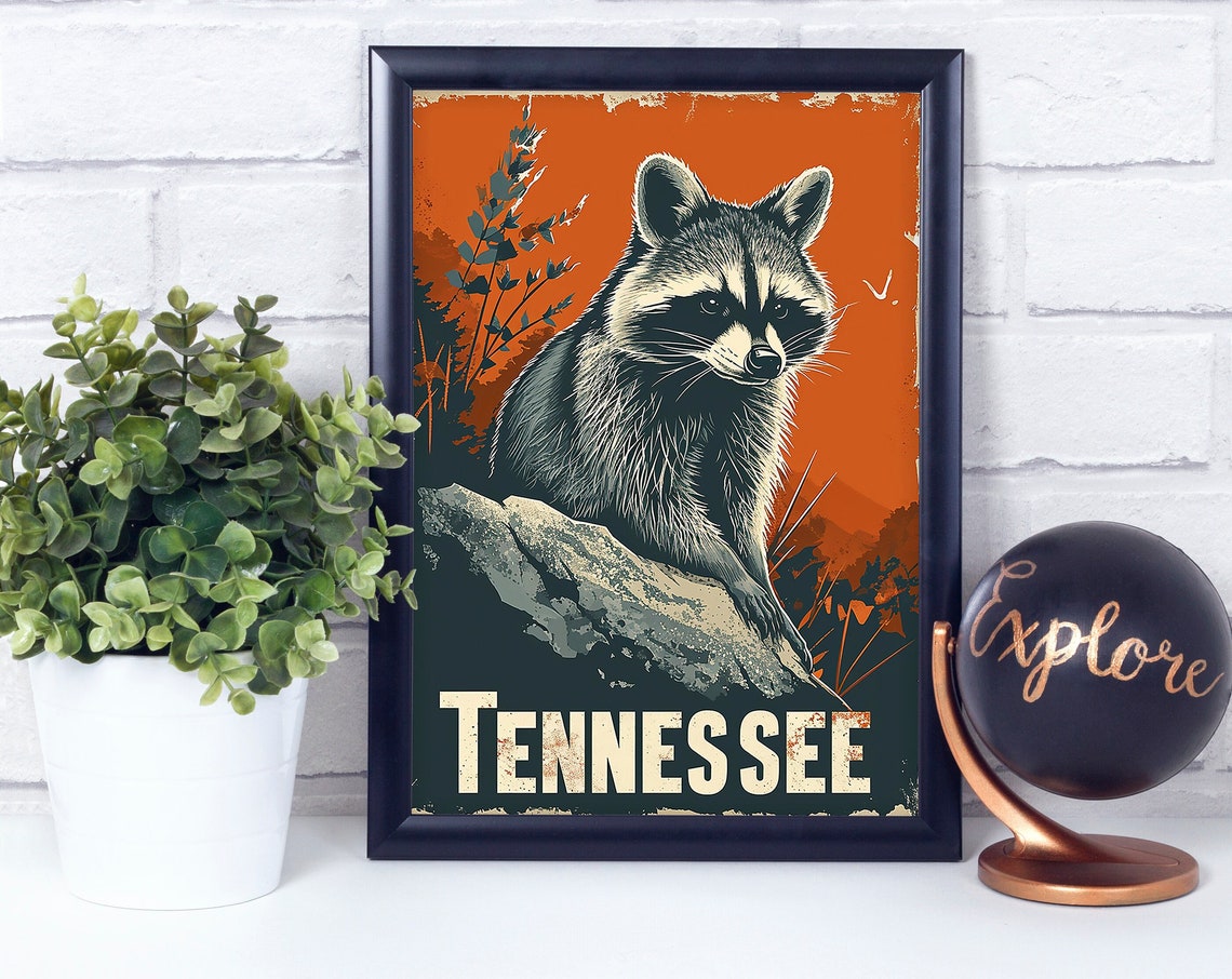 Tennessee State Animal Raccoon Rustic Vintage Wildlife Poster