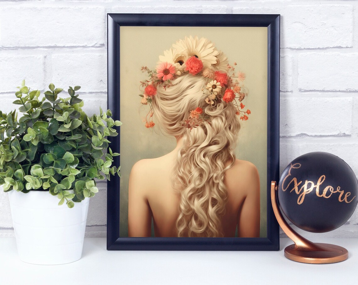 White Woman From The Back With Flower Hair Poster Print