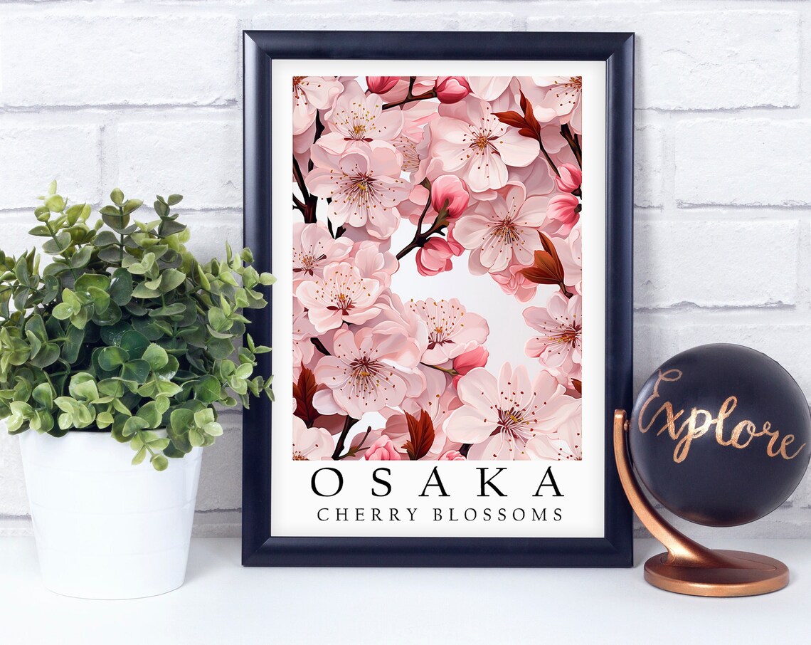 Osaka Cherry Blossoms Pink Floral Botanical Japan Travel Art Poster