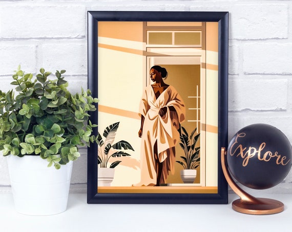 Black African Woman In Bathrobe Gown Poster Print Wall Dcor