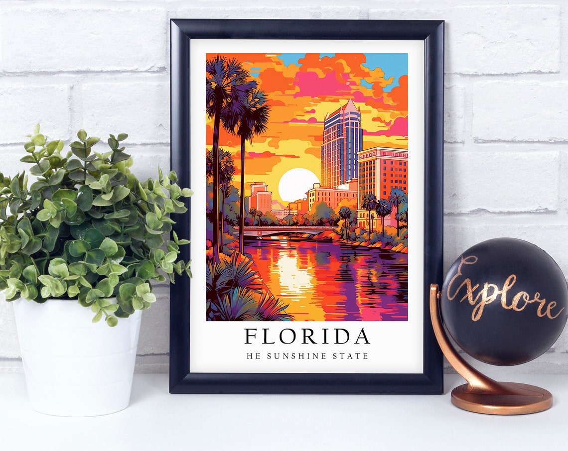 Florida Sunshine State Sunset Riverfront Pop Art Travel Poster