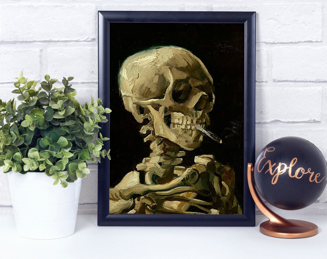 Skull Of A Skeleton With Burning Cigarette Poster Print