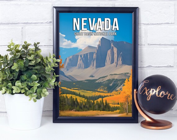 Nevada Great Basin National Park Autumn Peaks Retro Travel Poster