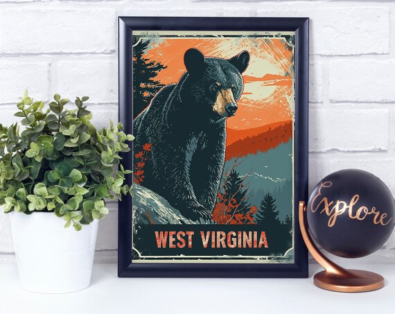 Black Bear West Virginia National State Mammal Vintage Retro Style Poster Print Wall Dcor