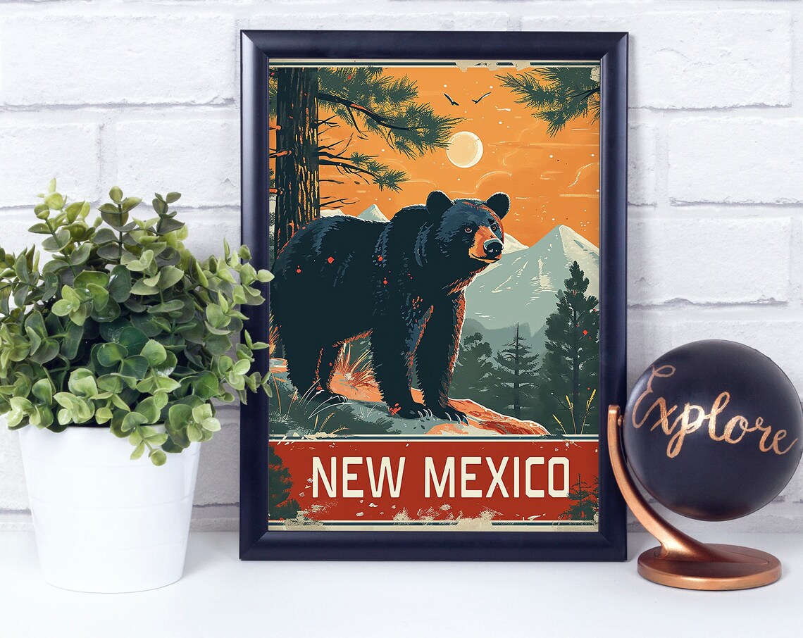 Black Bear New Mexico National State Animal Vintage Retro Style Poster Print Wall Dcor