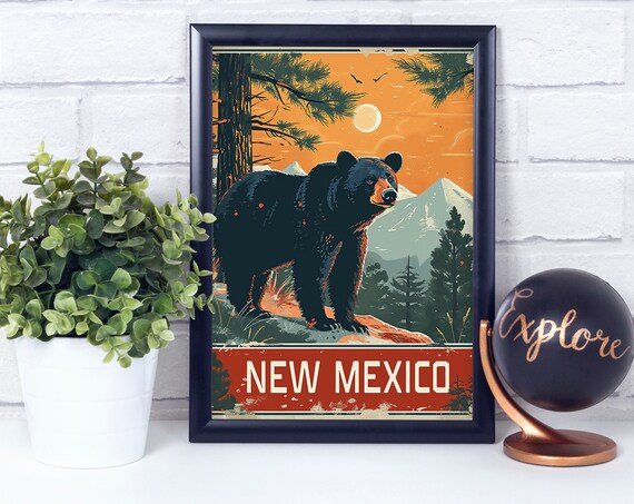 Black Bear New Mexico National State Animal Vintage Retro Style Poster Print Wall Dcor