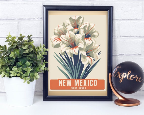 Yucca Flower New Mexico Vintage Retro Style Poster Print Wall Dcor