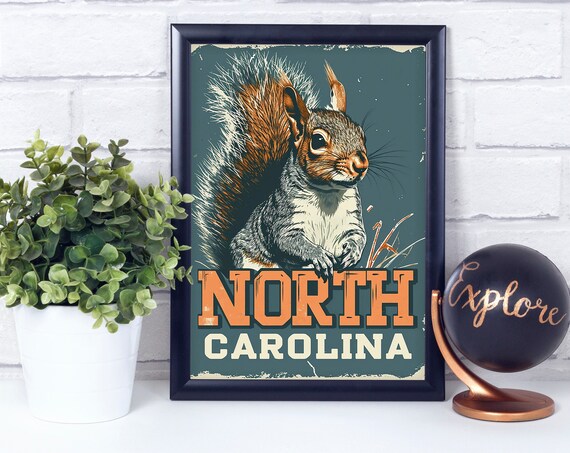 Gray Squirrel North Carolina National State Mammal Vintage Retro Style Poster Print Wall Dcor