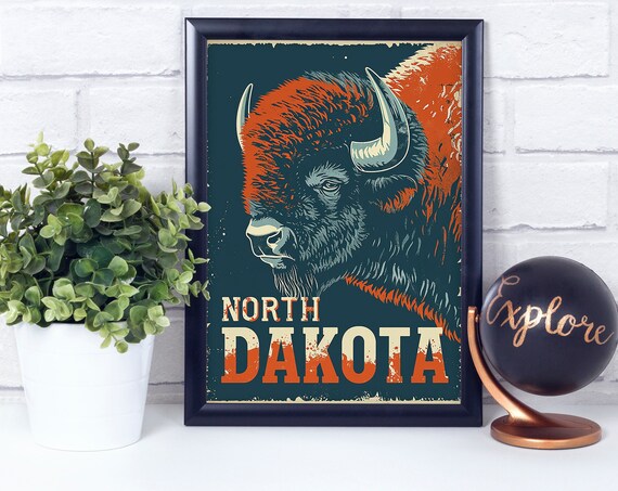 Buffalo North Dakota National State Animal Vintage Retro Style Poster Print Wall Dcor