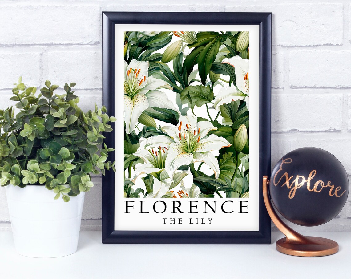 Florence Italy White Lily Botanical Floral Garden Art Poster