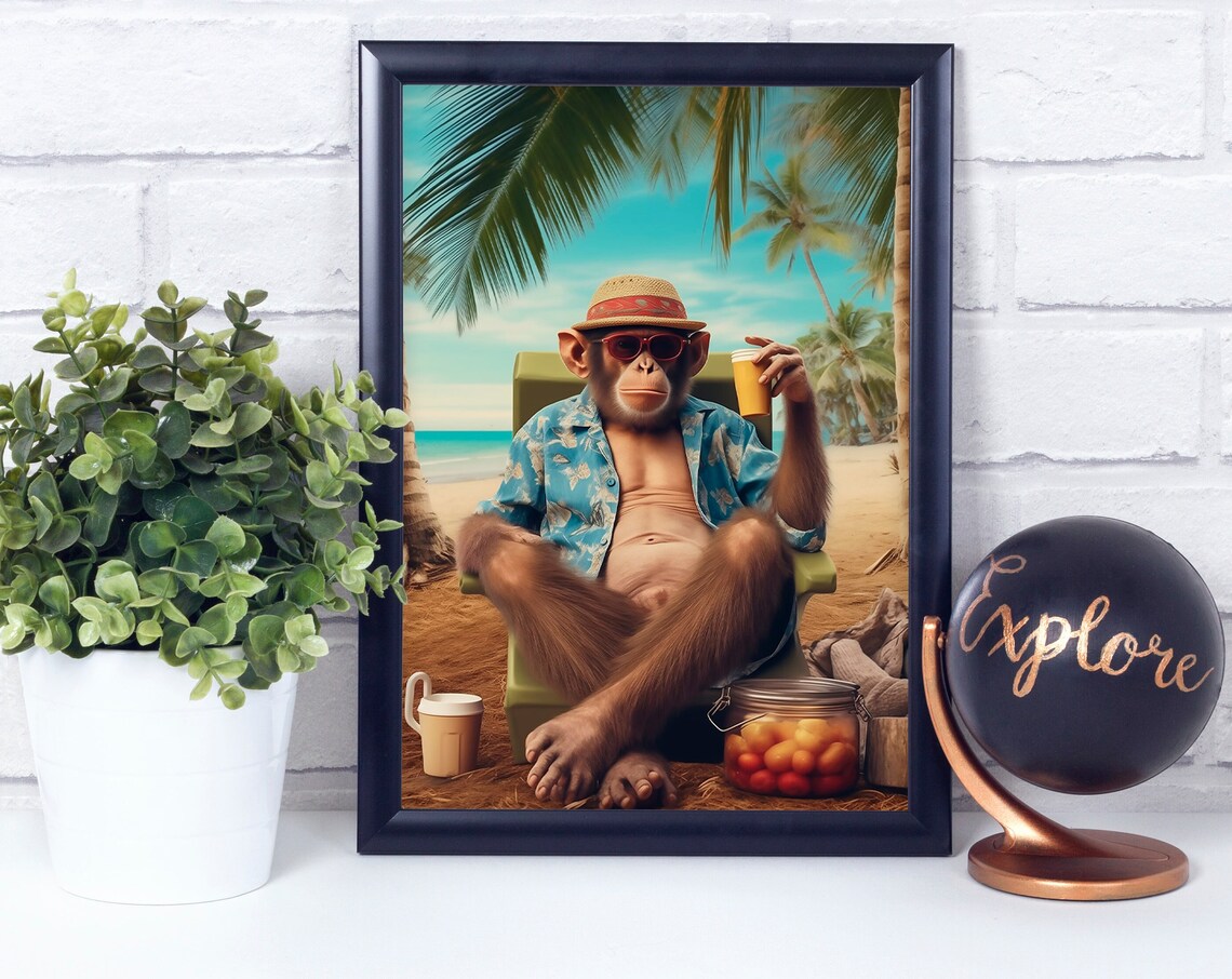 Funky Monkey Enjoying Summer At Diani Beach Poster Print Wall Dcor