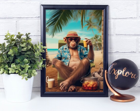 Funky Monkey Enjoying Summer At Diani Beach Poster Print Wall Dcor