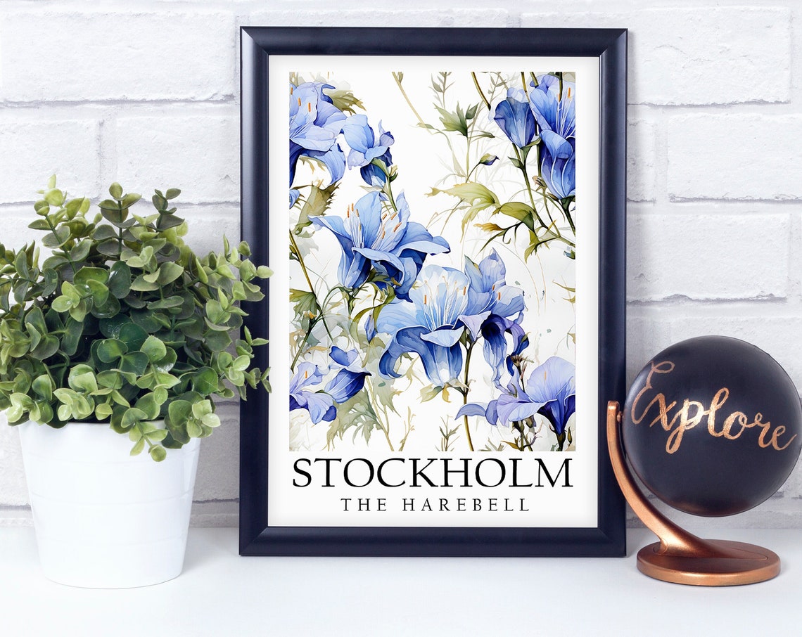Stockholm Harebell Blue Wildflowers Botanical Travel Art Poster