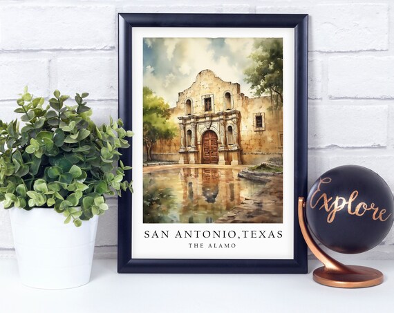 San Antonio Texas The Alamo Historic Watercolor Travel Art Print