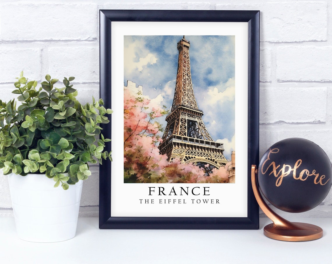 The Eiffel Tower Paris France Watercolor Blossom Travel Print