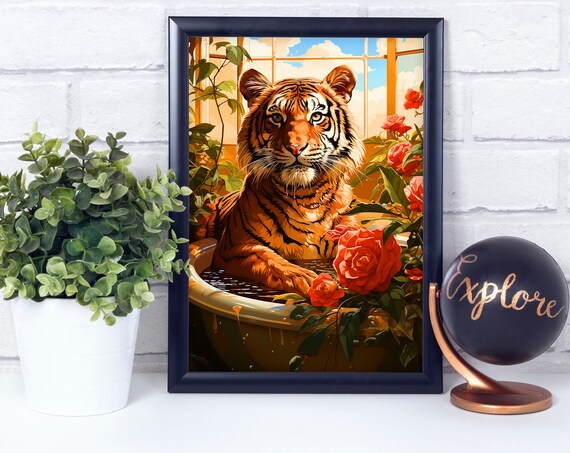 Tiger In The Bathtub Poster Print Wall Dcor