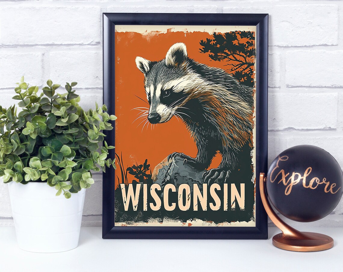 Badger Wisconsin National State Animal Vintage Retro Style Poster Print Wall Dcor